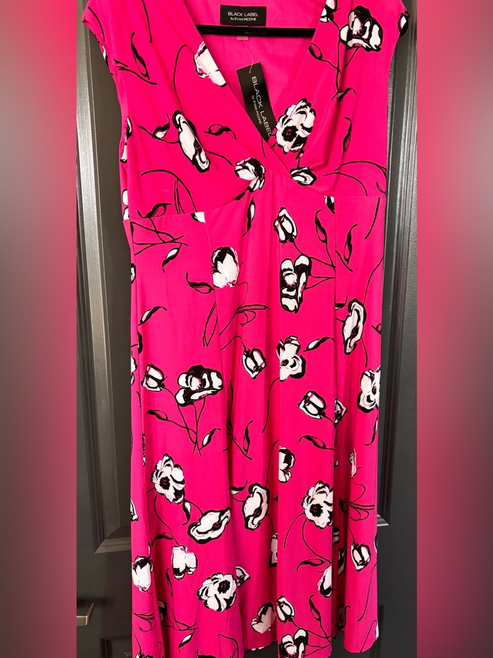 Evan Picone Vibrant Pink Dress with Black & White Floral Detail